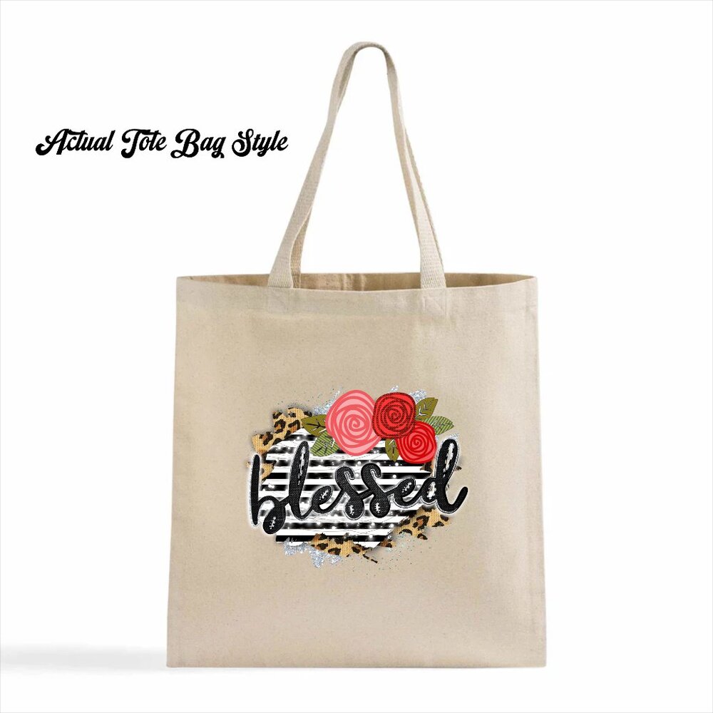 Women's Red Rose Leopard Print Heavy Canvas Custom Cotton Tote Bag - Picture 2 of 3